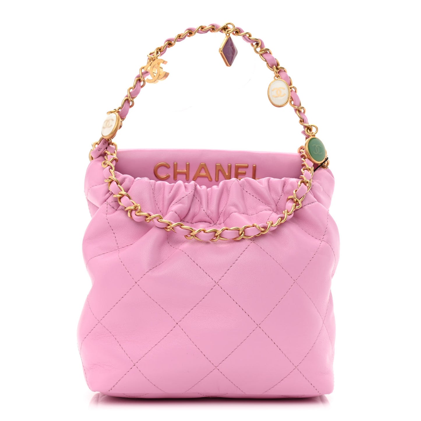 Lambskin Resin Quilted Small Bucket Bag Pink