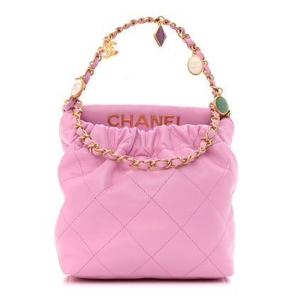 Chanel Lambskin Resin Quilted Small Bucket Bag Pink 1 of 11