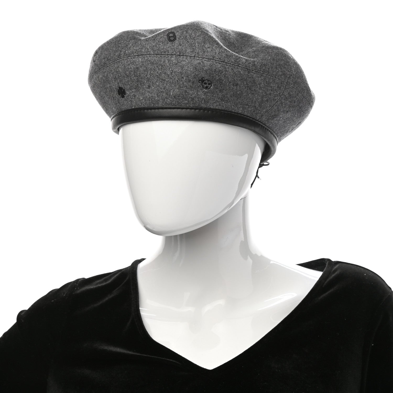 Hermes Cashmere Lambskin Saint-Honore Charms Beret 57 Charbon 2 of 9