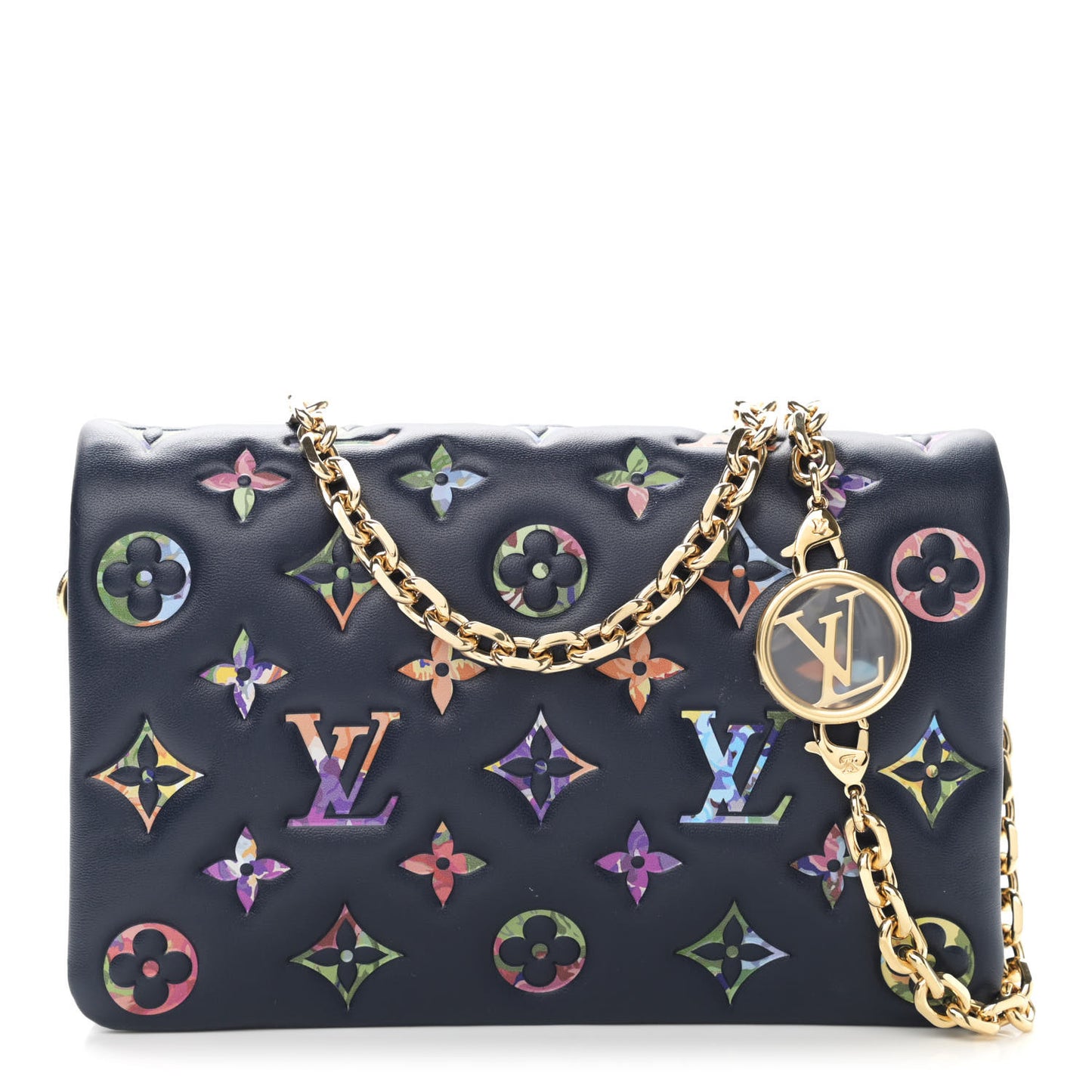 Lambskin Embossed Monogram LV Garden Pochette Coussin Navy