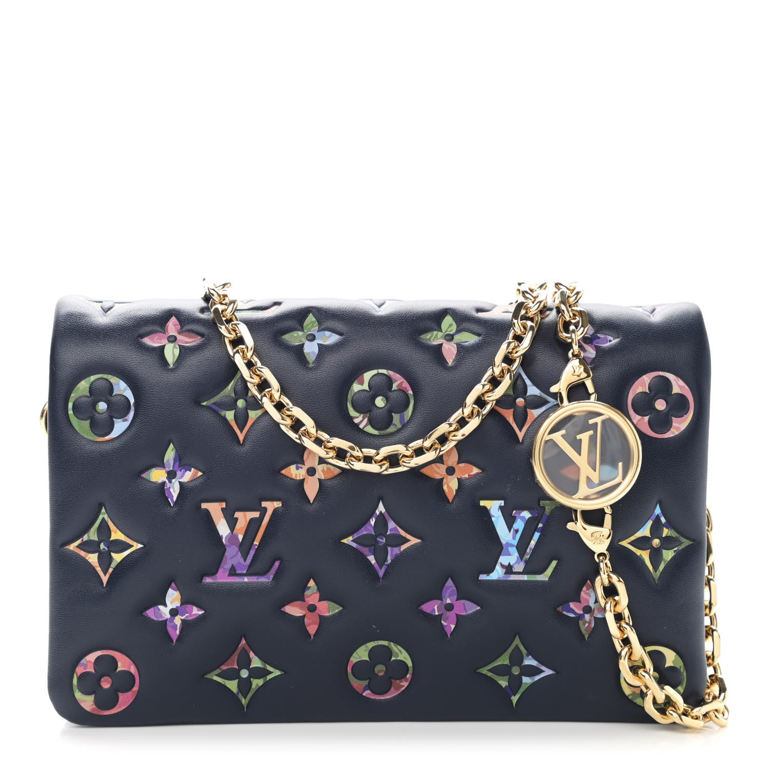 Louis Vuitton Lambskin Embossed Monogram LV Garden Pochette Coussin Navy 1 of 10