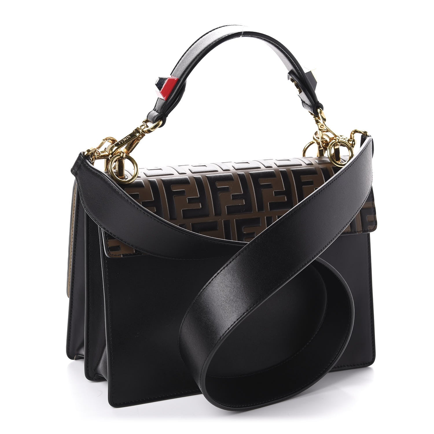 Fendi Vitello Liberty Bi-Color FF 1974 Embossed Kan I Shoulder Bag Black Maya 3 of 10