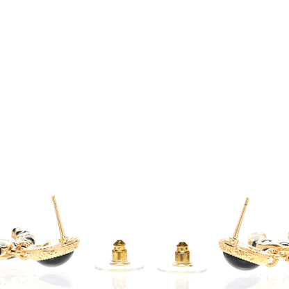 Chanel Metal Leopard Print CC Earrings Gold Black Beige 3 of 5