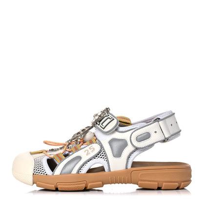 Gucci Mesh Fabric Tinsel Sport Sandals 38 White Silver 1 of 13