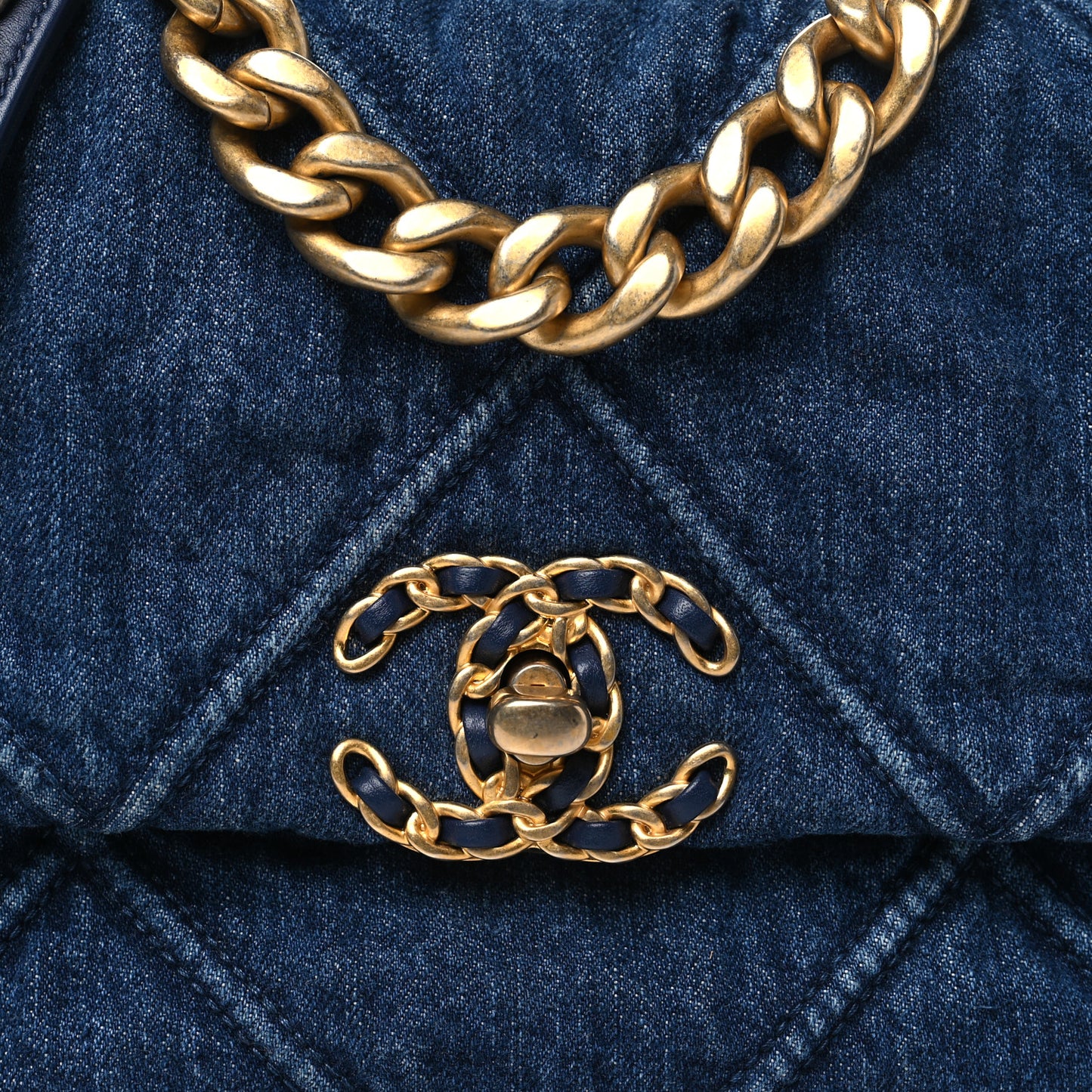 Denim Quilted Medium Chanel 19 Flap Blue