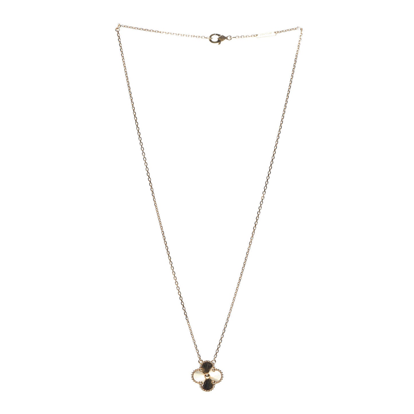 18K Yellow Gold Guilloche Vintage Alhambra Pendant Necklace