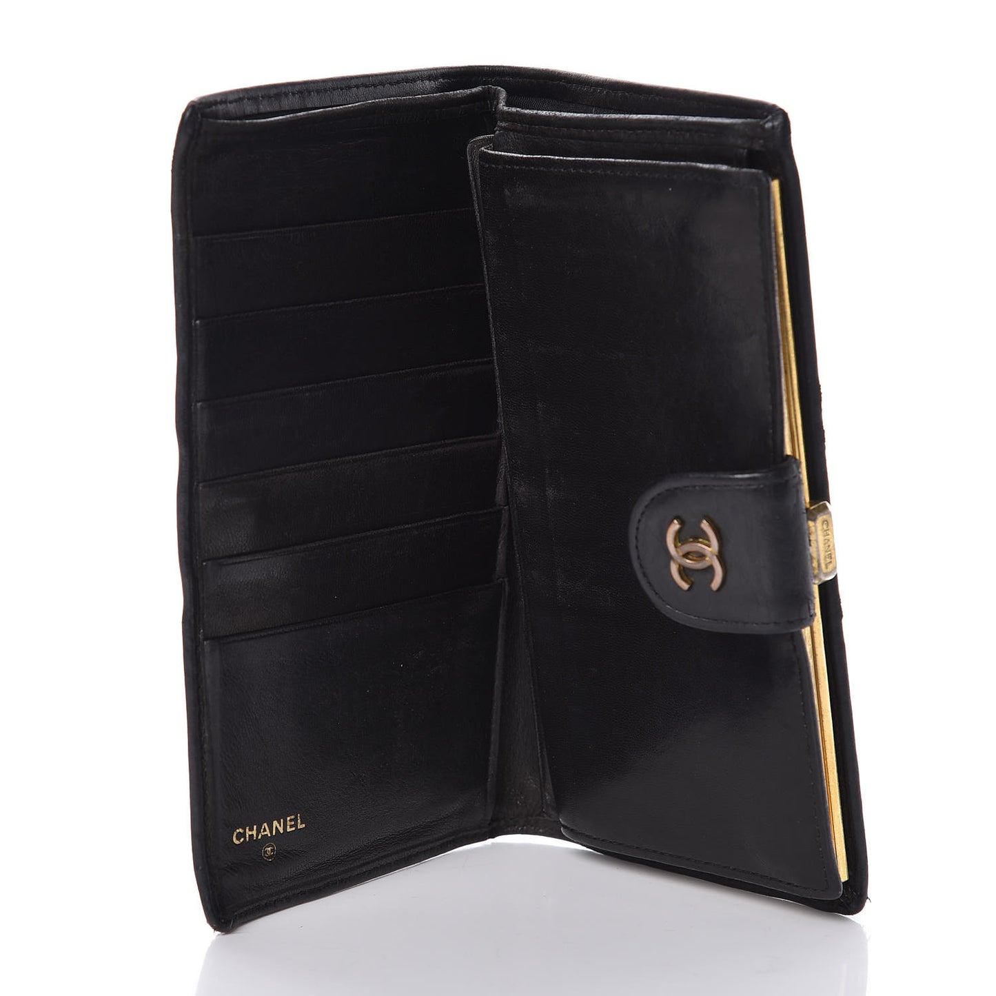 Lambskin Diamond Stitched French Wallet Black