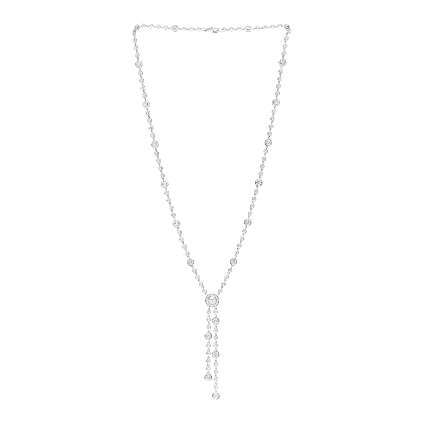Platinum Diamond Circlet Double Drop Necklace
