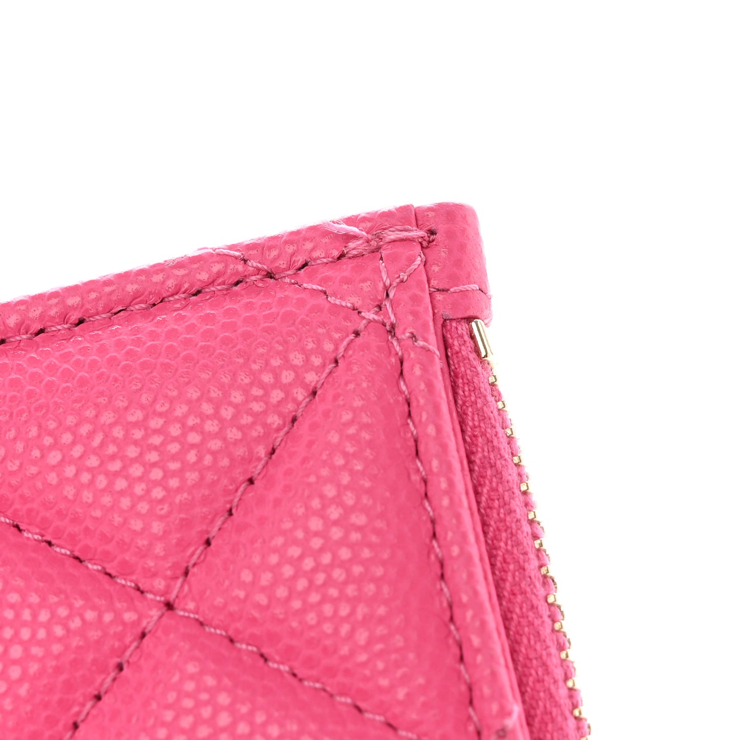 Caviar Quilted Flap Zip Card Holder Dark Pink