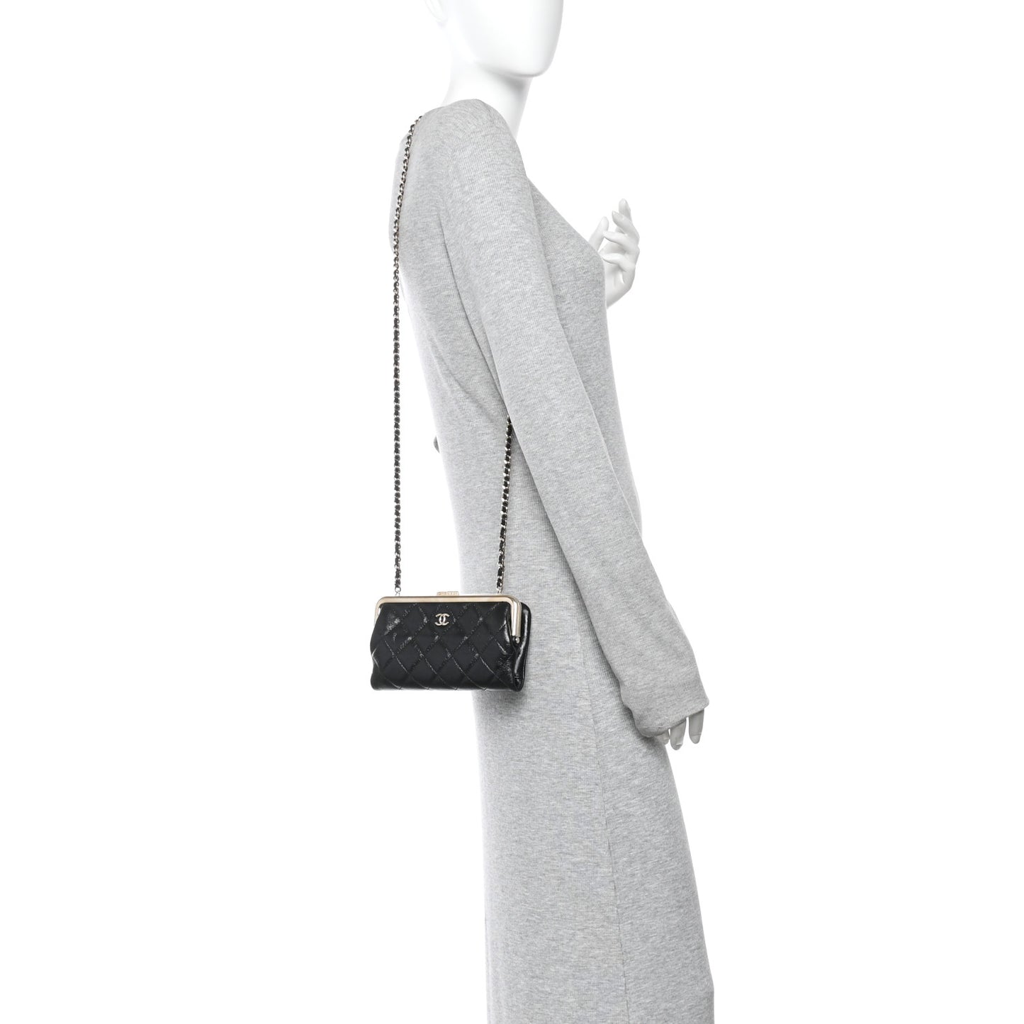 Lambskin Quilted Frame Clutch With Chain Black