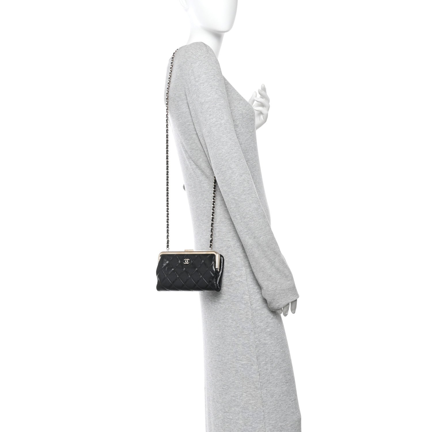 Chanel Lambskin Quilted Frame Clutch With Chain Black 2 of 10