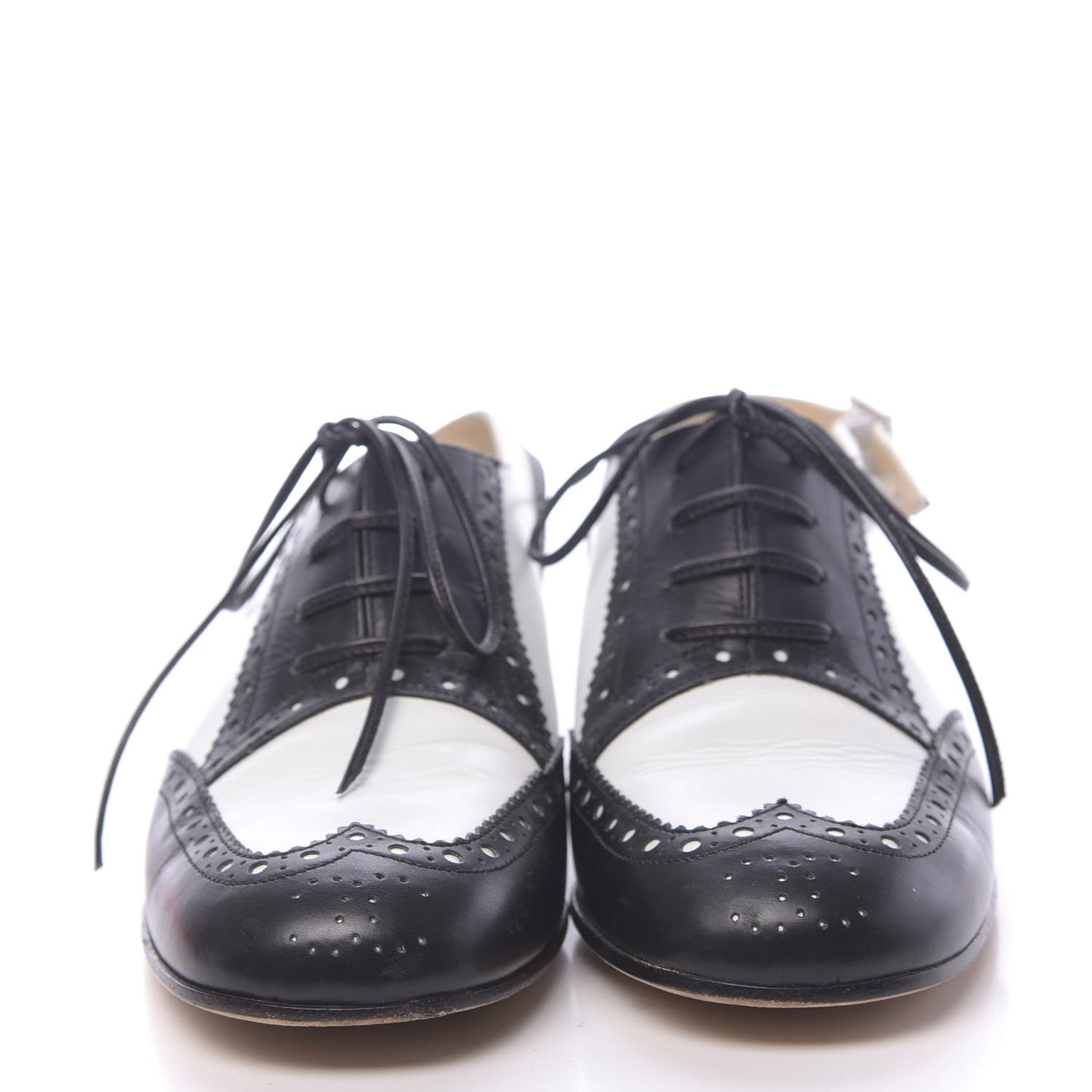 Calfskin Lace Up Ankle Strap Oxfords 35.5 Black White