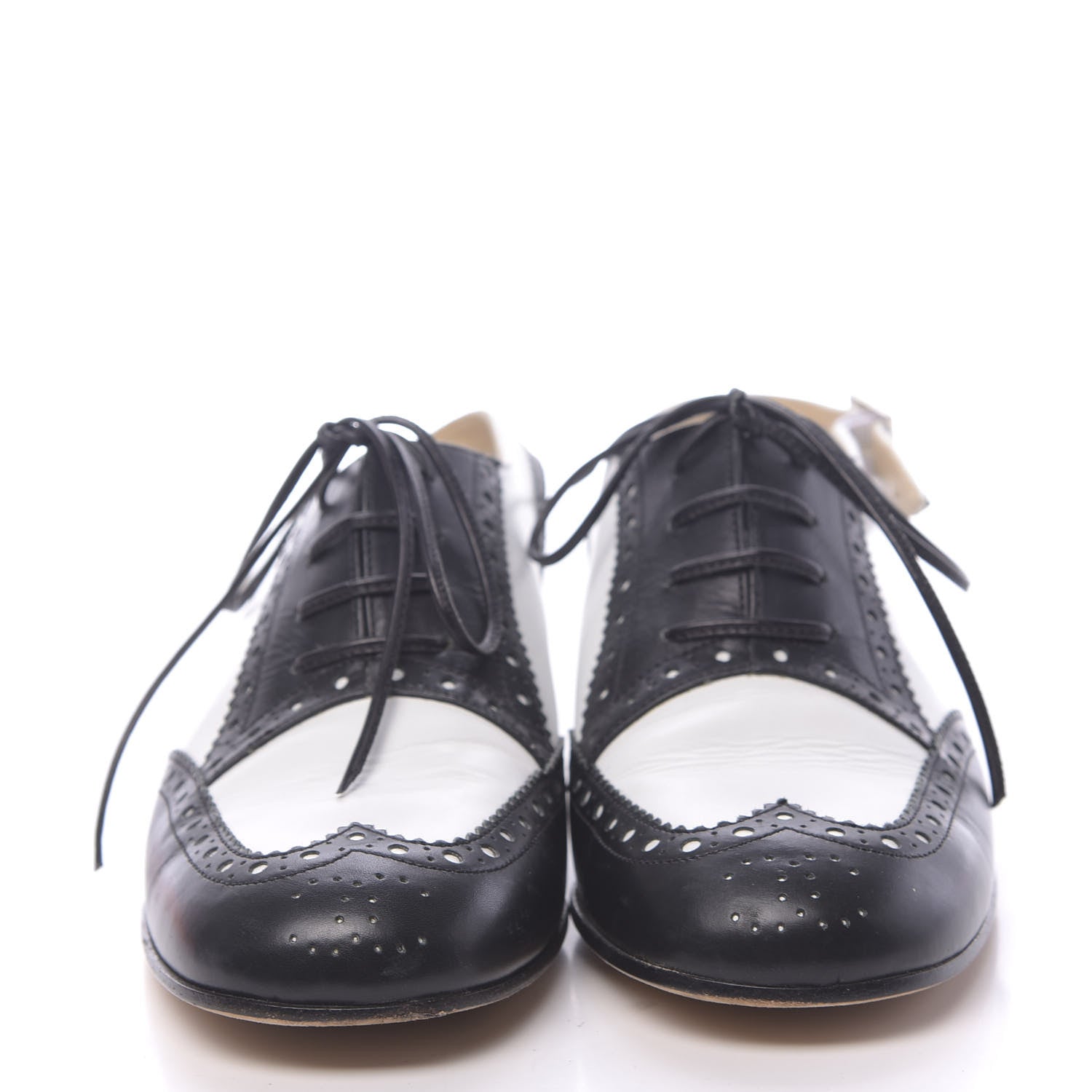 Chanel Calfskin Lace Up Ankle Strap Oxfords 35.5 Black White 2 of 9