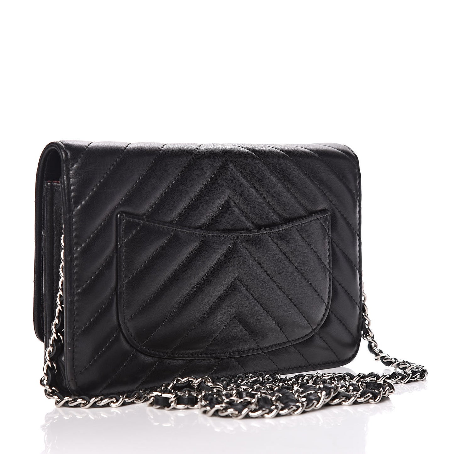 Lambskin Chevron Quilted Wallet On Chain WOC Black