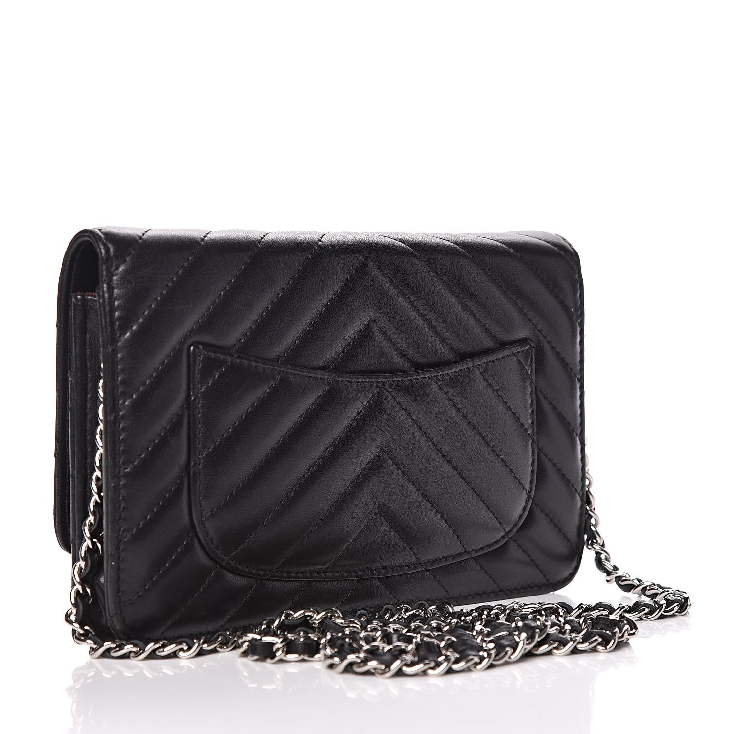 Chanel Lambskin Chevron Quilted Wallet On Chain WOC Black 3 of 14