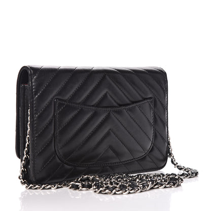 Chanel Lambskin Chevron Quilted Wallet On Chain WOC Black 3 of 14