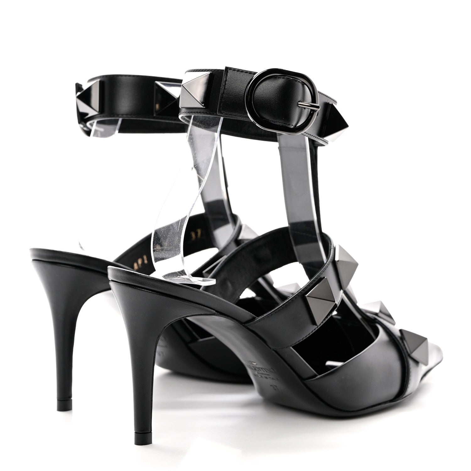 Valentino Garavani Calfskin Monochrome Roman Stud Ankle Strap 80mm Pumps 37 Black 4 of 10