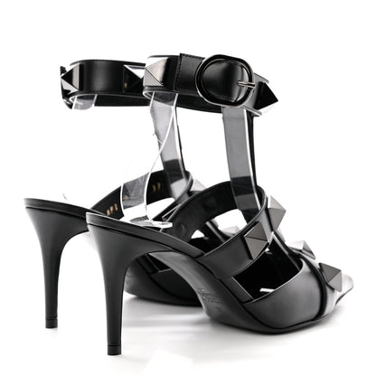 Valentino Garavani Calfskin Monochrome Roman Stud Ankle Strap 80mm Pumps 37 Black 4 of 10