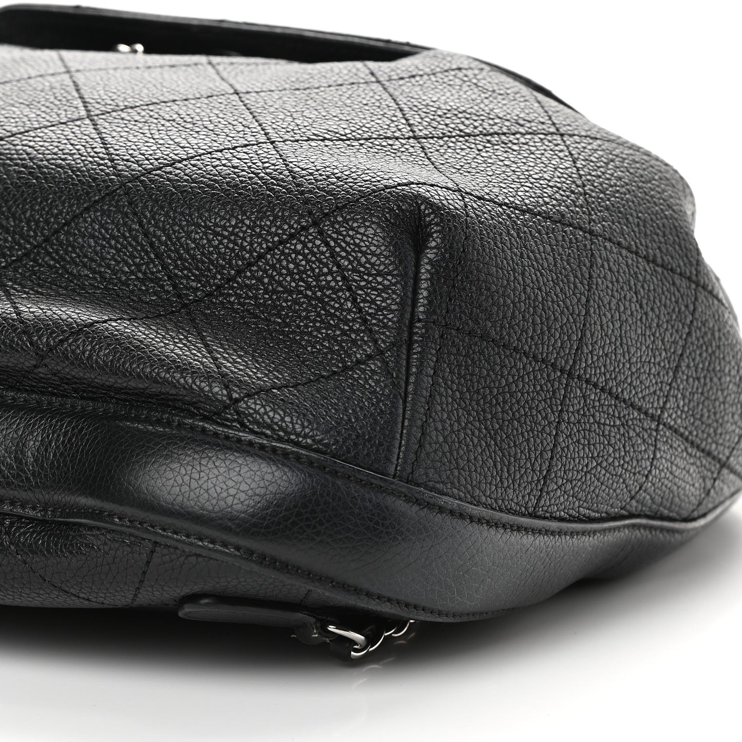 Grained Calfskin Stitched Flap Drawstring Backpack Black