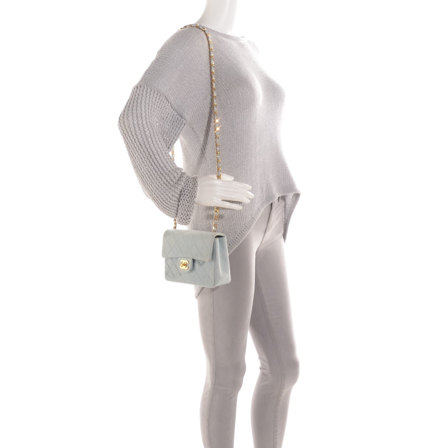 Lambskin Quilted Mini Square Flap Light Blue