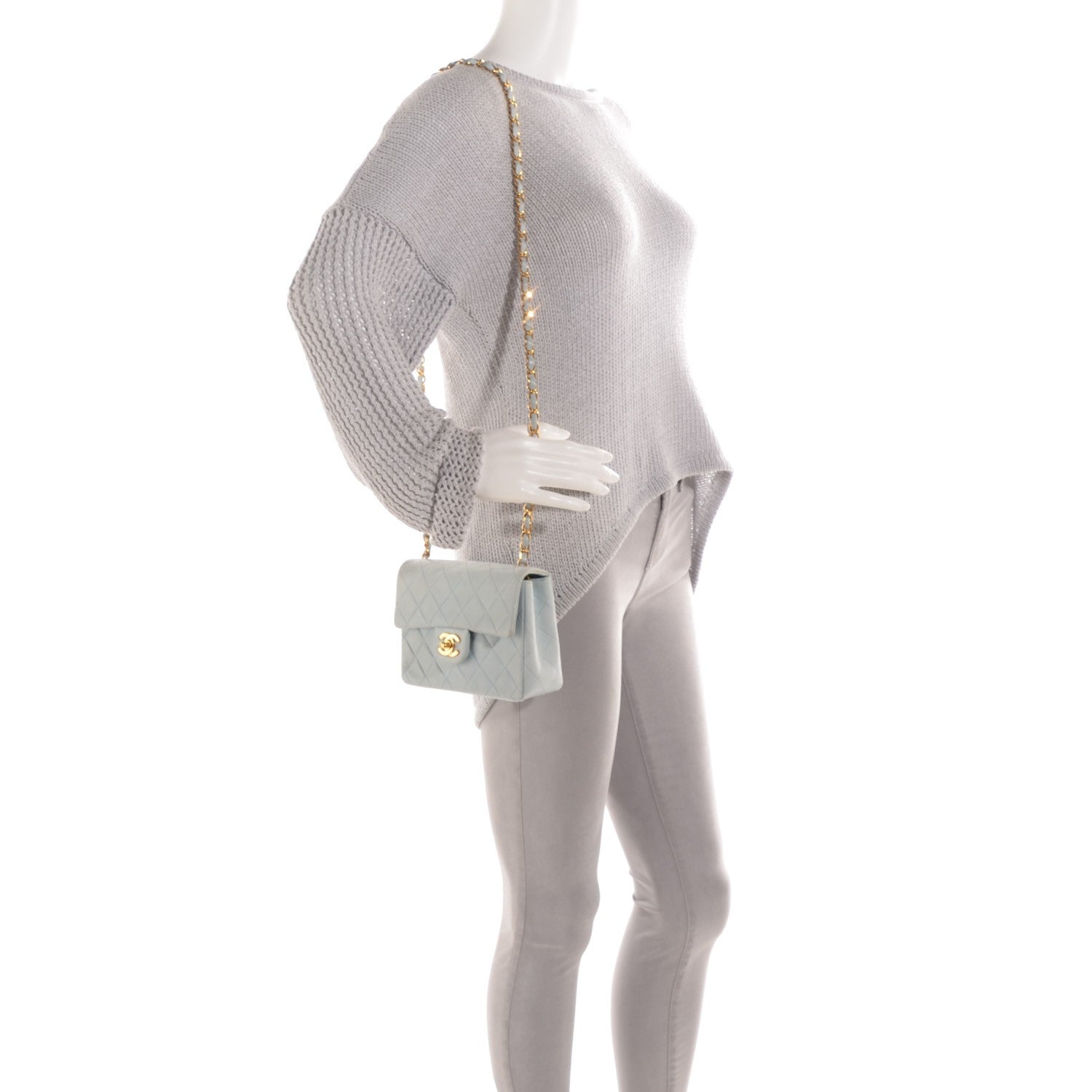 Chanel Lambskin Quilted Mini Square Flap Light Blue 2 of 16
