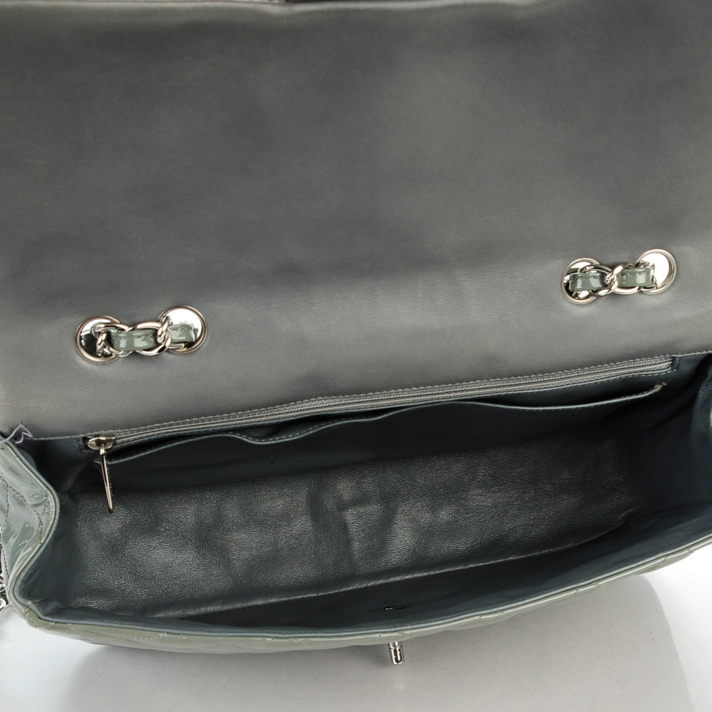 Patent Quilted Jumbo Single Flap Grey