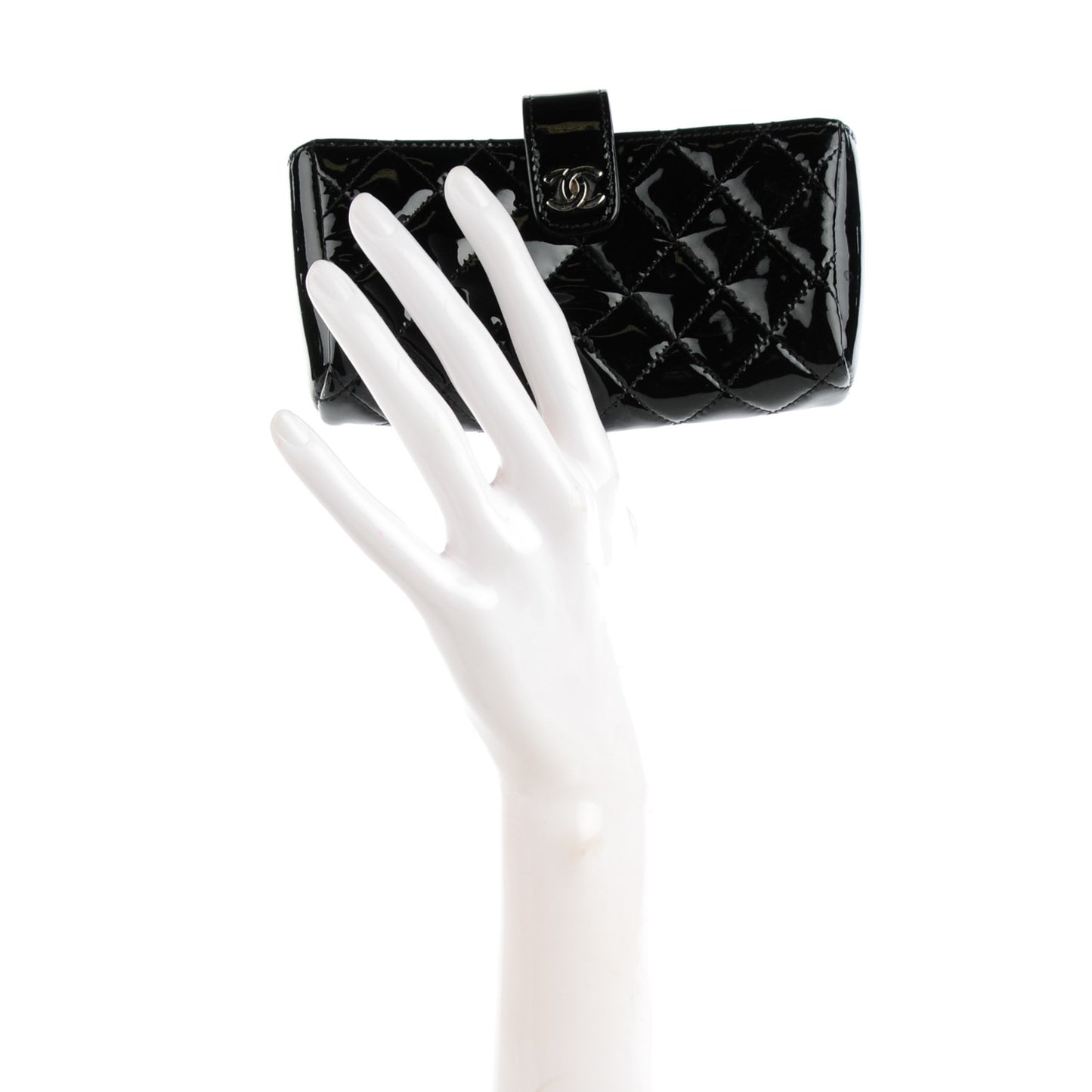 Patent Quilted Mini Phone Holder Clutch Black
