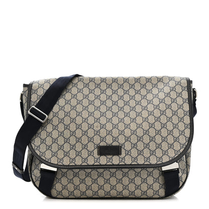 Gucci GG Plus Monogram Large Double Buckle Flap Messenger Bag Beige Navy 1 of 12