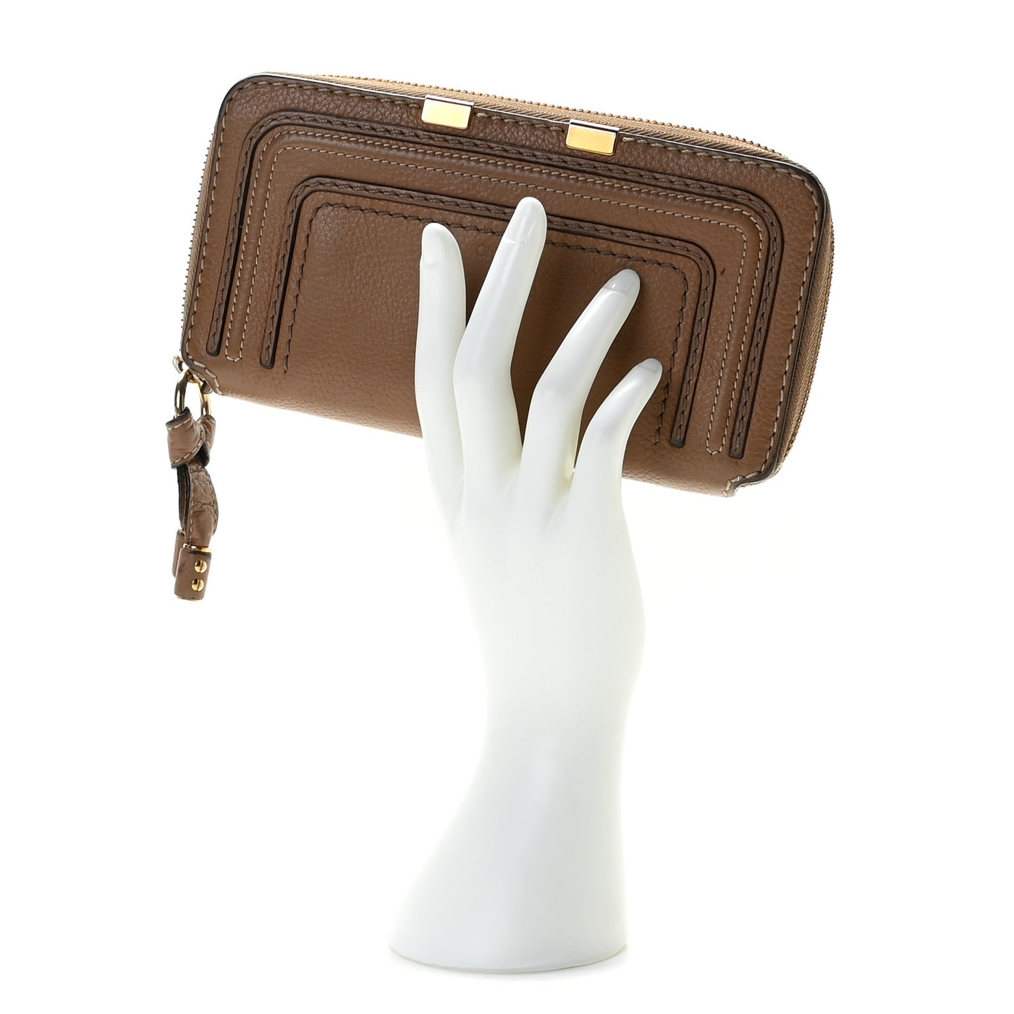Grained Calfskin Marcie Long Zip Around Wallet Nut