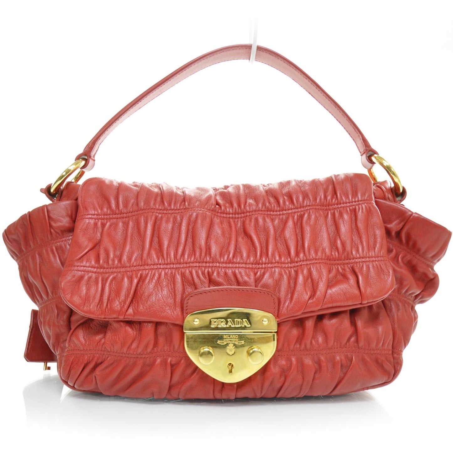 Nappa Dressy Gaufre Foldover Pushlock Shoulder Bag Rosso