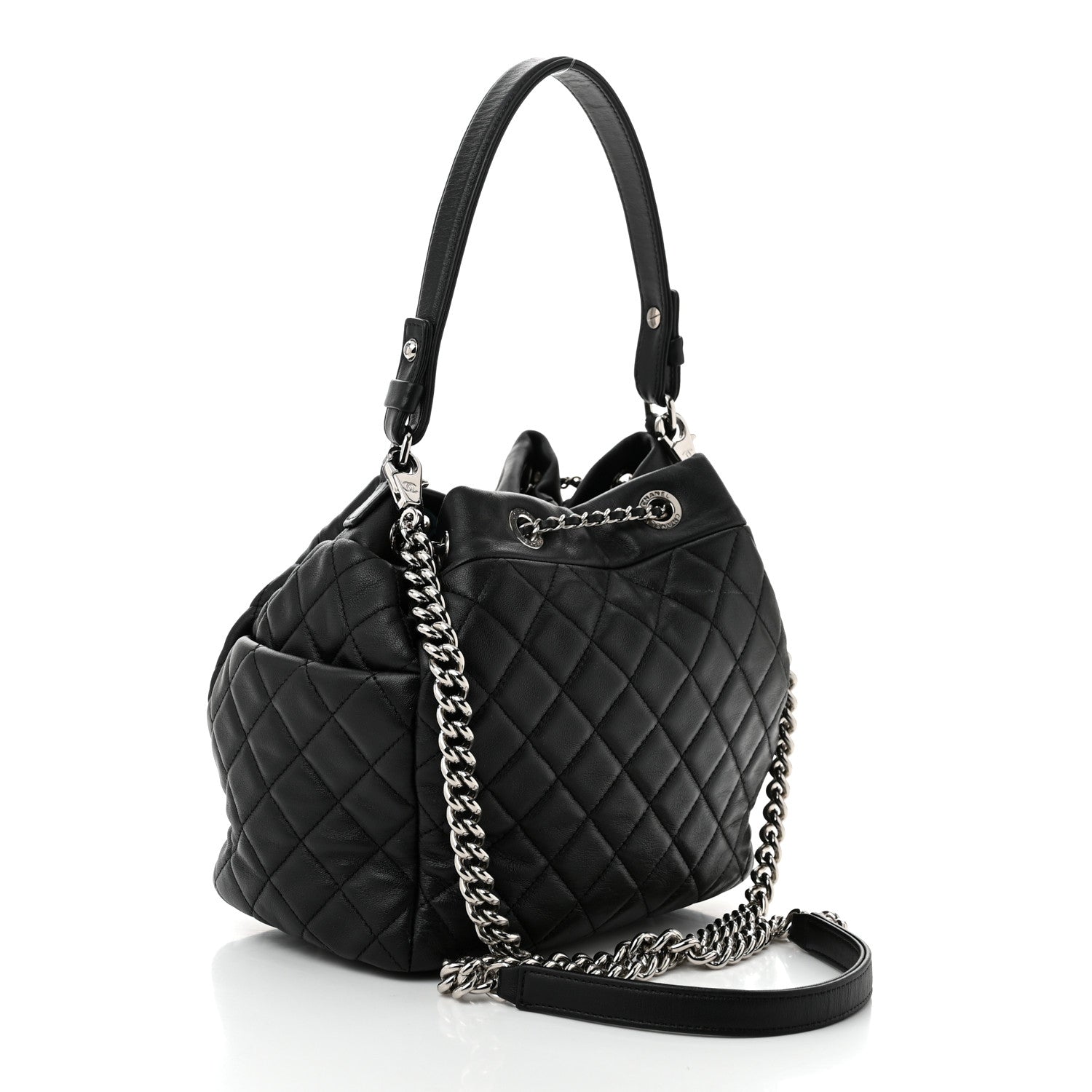 Chanel Lambskin Quilted CC Chain Drawstring Tote Black 3 of 10