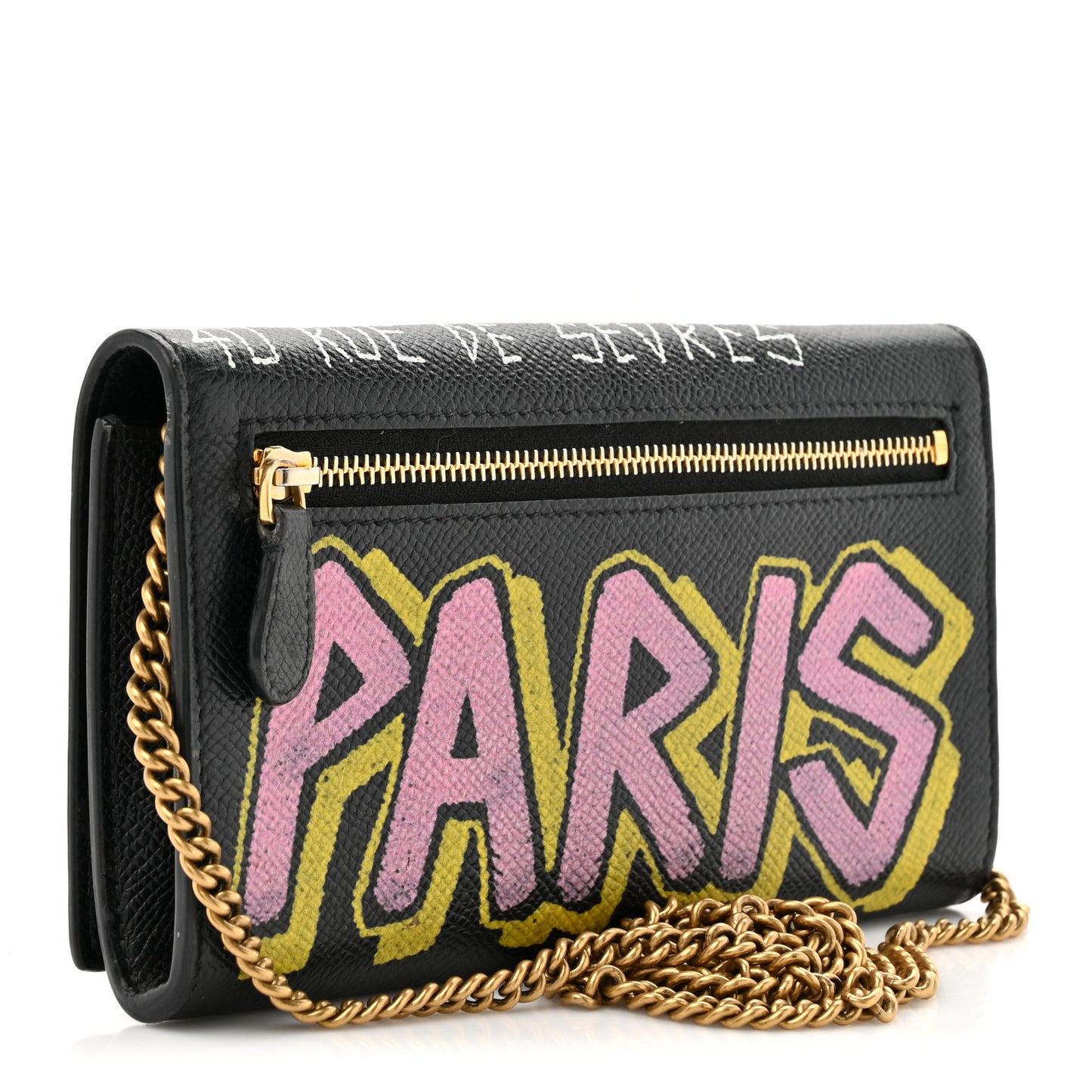 Signature Grained Calfskin Graffiti BB Chain Wallet Black Multicolor