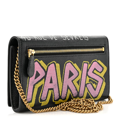 Balenciaga Signature Grained Calfskin Graffiti BB Chain Wallet Black Multicolor 3 of 14