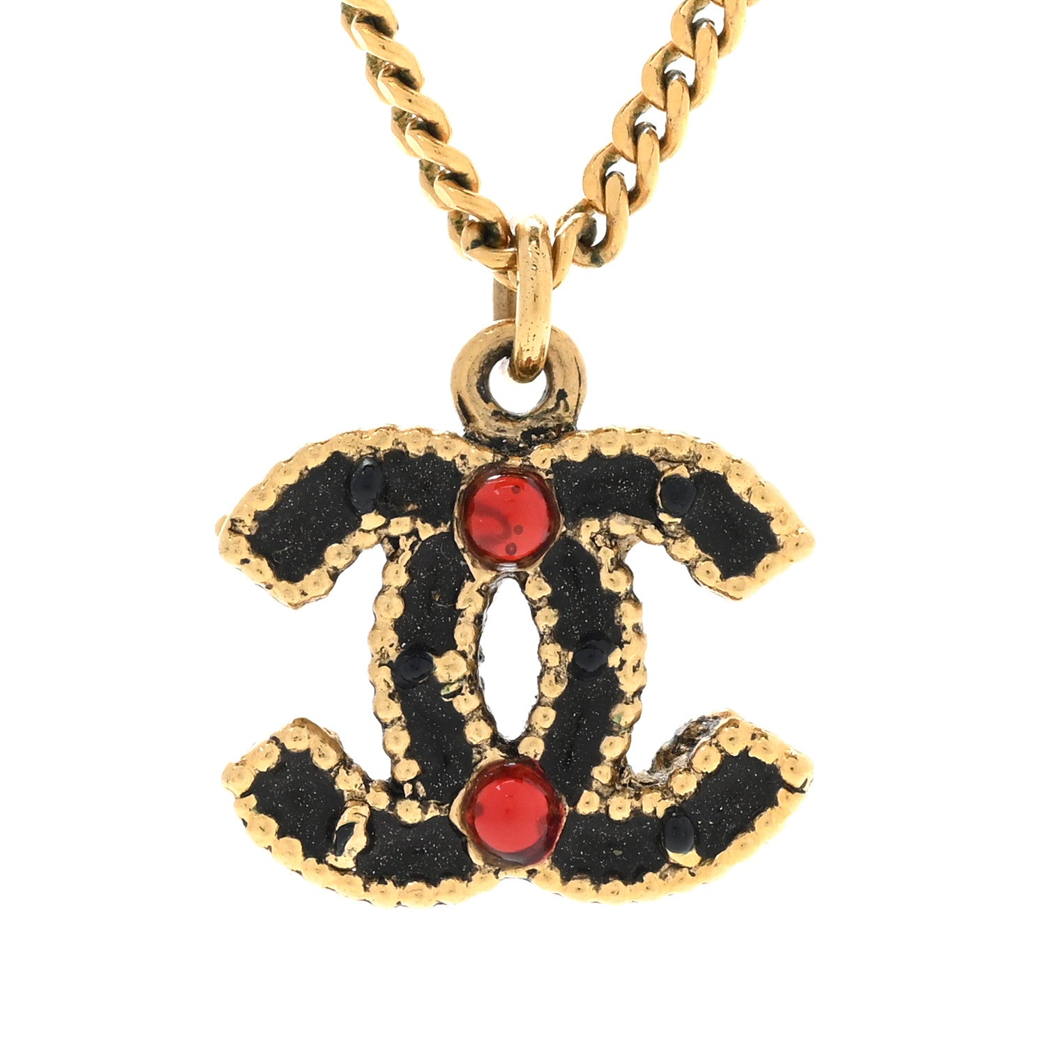 Chanel Enamel CC Necklace Black Red Gold 4 of 7
