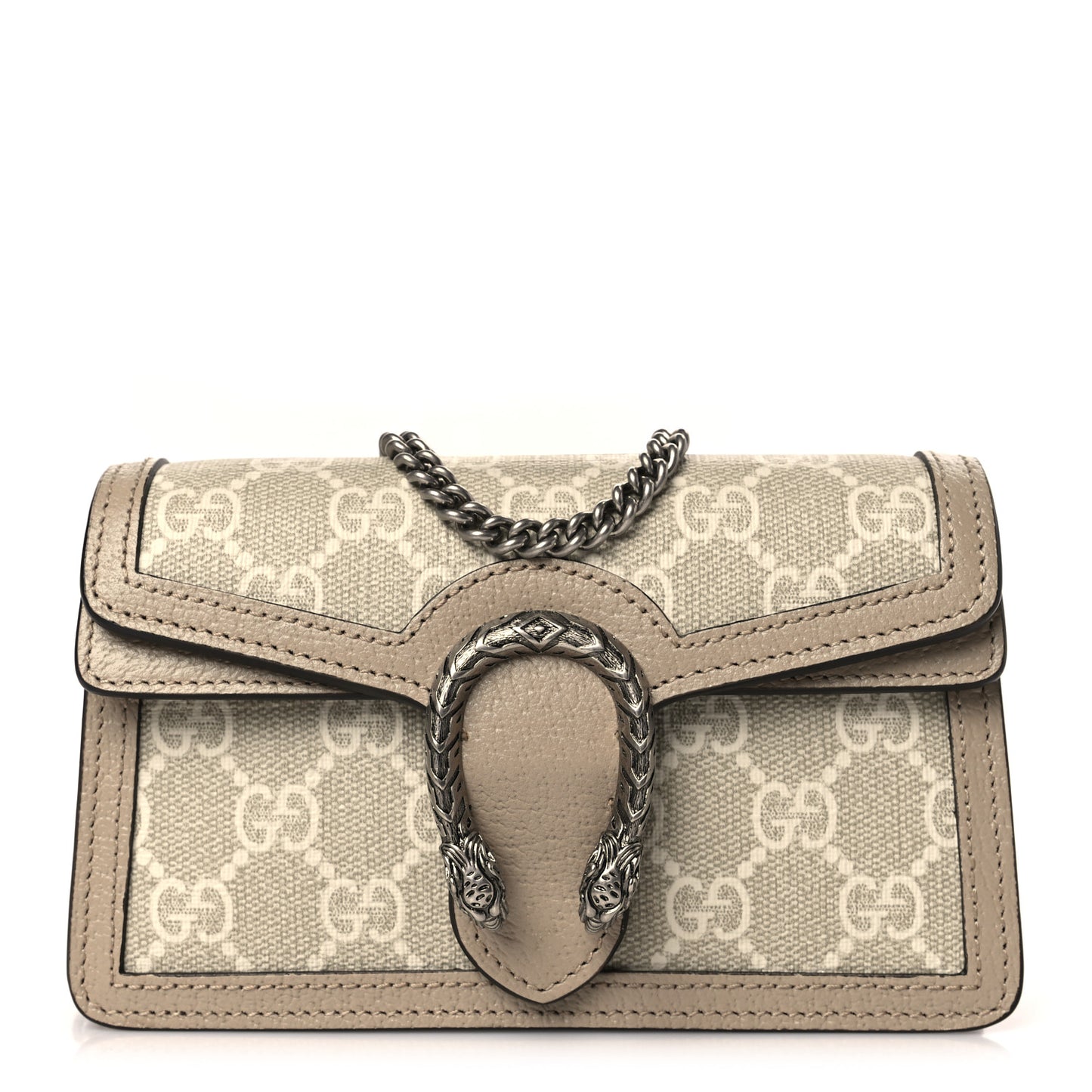 GG Supreme Monogram Textured Dollar Calfskin Super Mini Dionysus Shoulder Bag Beige Mystic White Oatmeal
