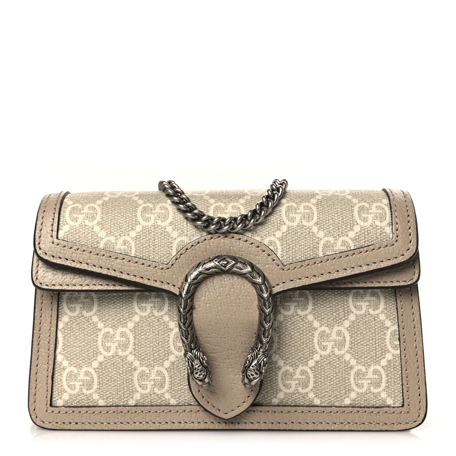 Gucci GG Supreme Monogram Textured Dollar Calfskin Super Mini Dionysus Shoulder Bag Beige Mystic White Oatmeal 1 of 9