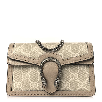 Gucci GG Supreme Monogram Textured Dollar Calfskin Super Mini Dionysus Shoulder Bag Beige Mystic White Oatmeal 1 of 9