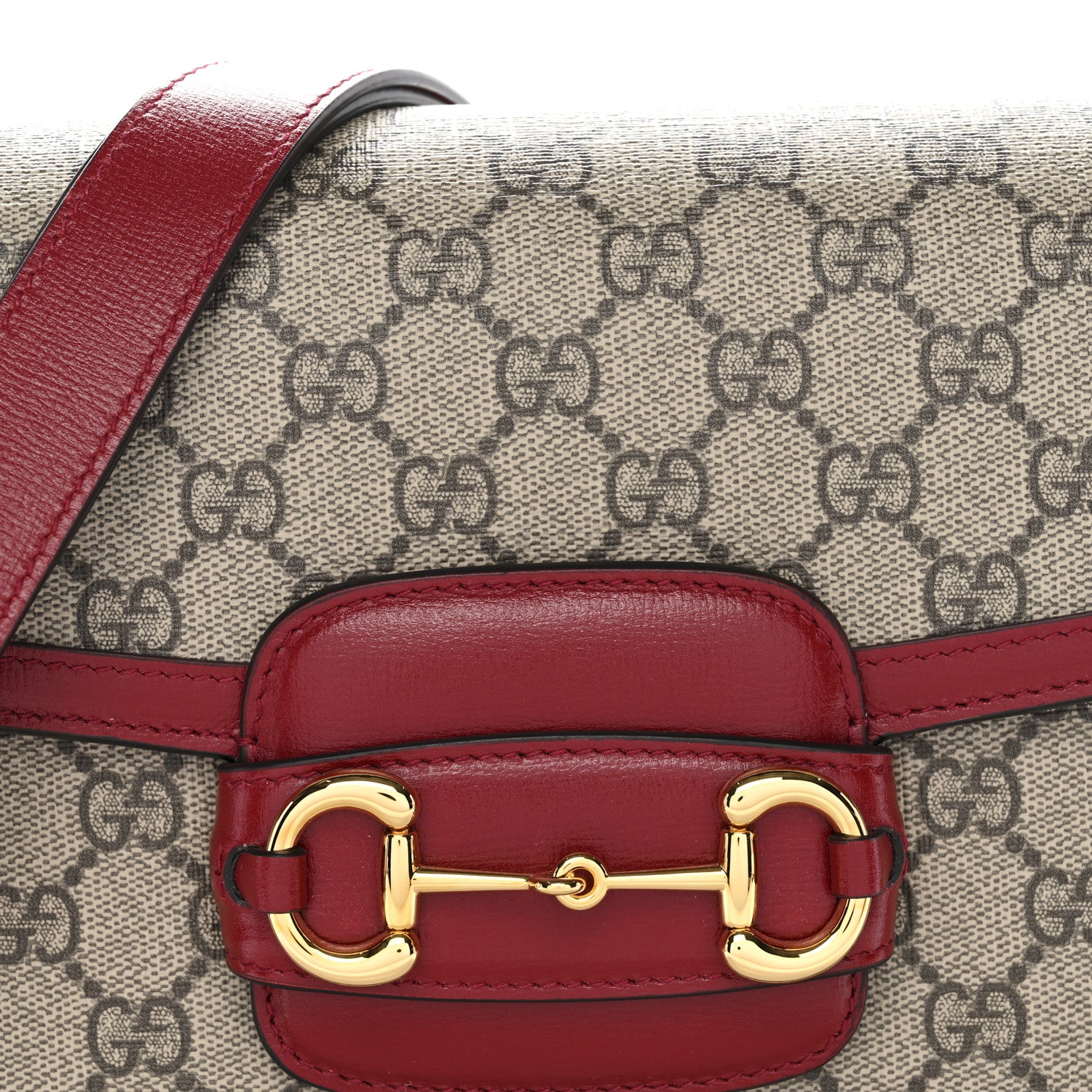 Gucci GG Supreme Monogram Azalea Calfskin Horsebit 1955 Shoulder Bag Beige Ebony New Cherry Red 8 of 10