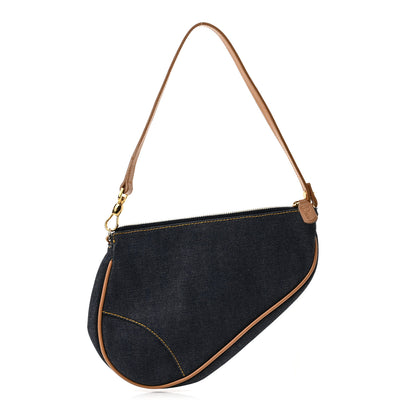 Christian Dior Denim Mini Saddle Pochette Navy 1 of 10