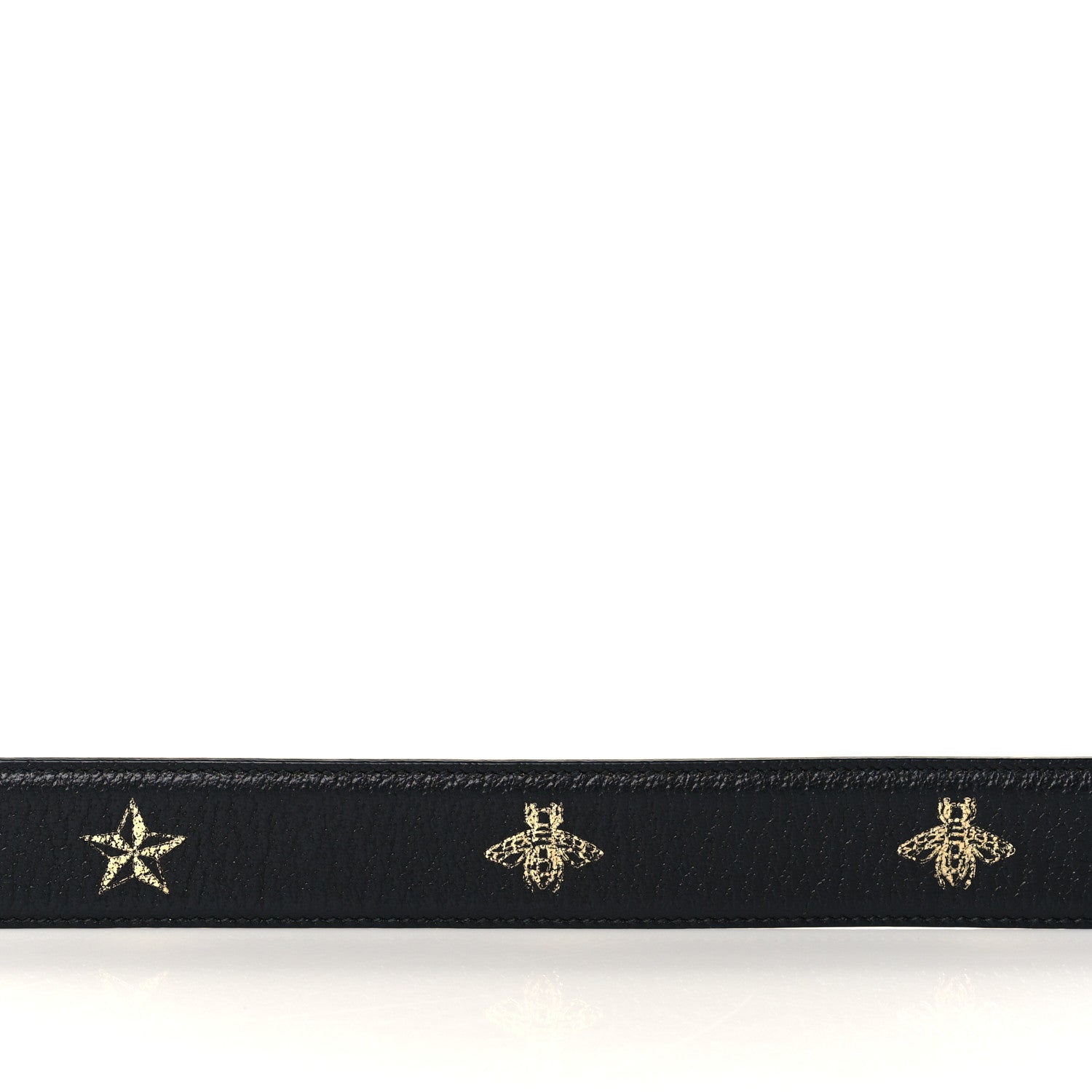 Gucci Textured Dollar Calfskin Bees And Stars Print Mens 35mm Belt 95 38 Black Gold 6 of 6