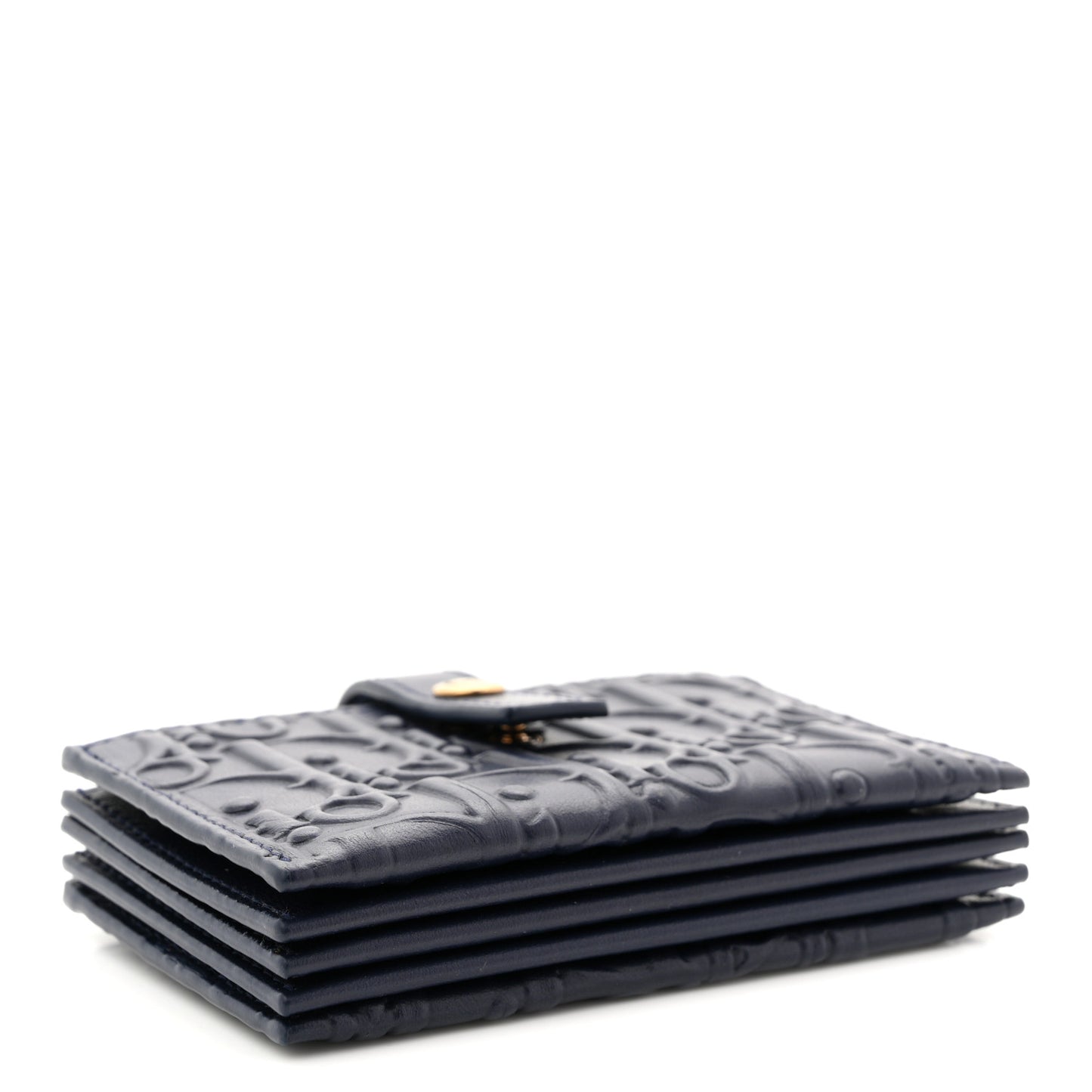 Calfskin Embossed Oblique Lady Dior Gusseted Card Holder Navy Blue