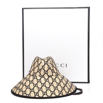 Gucci Raffia Elaphe GG Monogram Embroidered Wide Brim Hat Ivory Black 8 of 8