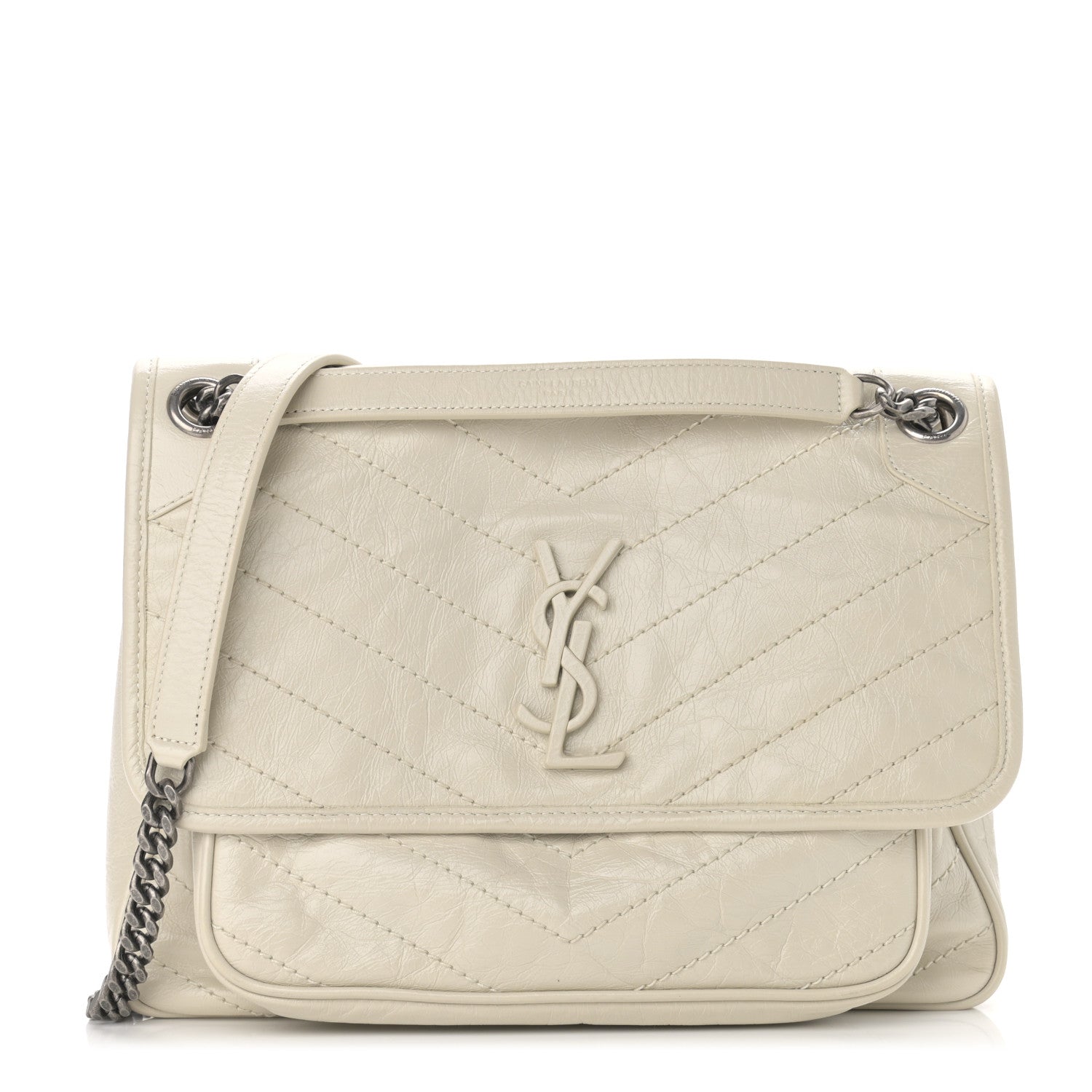 Saint Laurent Crinkled Calfskin Matelasse Monogram Medium Niki Chain Satchel Ivory 1 of 11