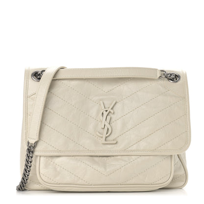 Saint Laurent Crinkled Calfskin Matelasse Monogram Medium Niki Chain Satchel Ivory 1 of 11
