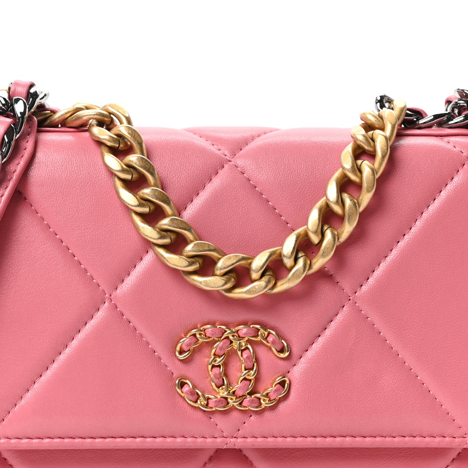 Chanel Lambskin Quilted Chanel 19 Wallet On Chain WOC Pink 9 of 11