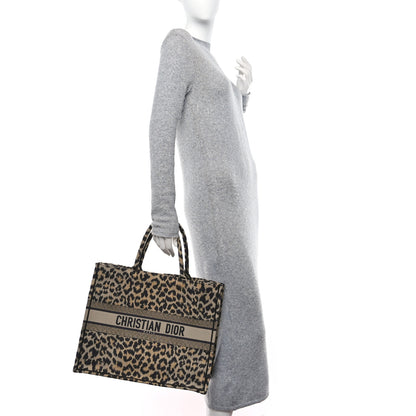 Christian Dior Canvas Mizza Embroidered Large Leopard Book Tote Beige 2 of 10