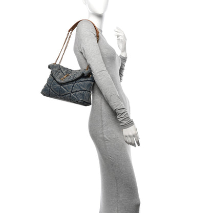 Saint Laurent Denim Quilted Small Loulou Puffer Monogram Chain Satchel Blue Cinnamon 2 of 10