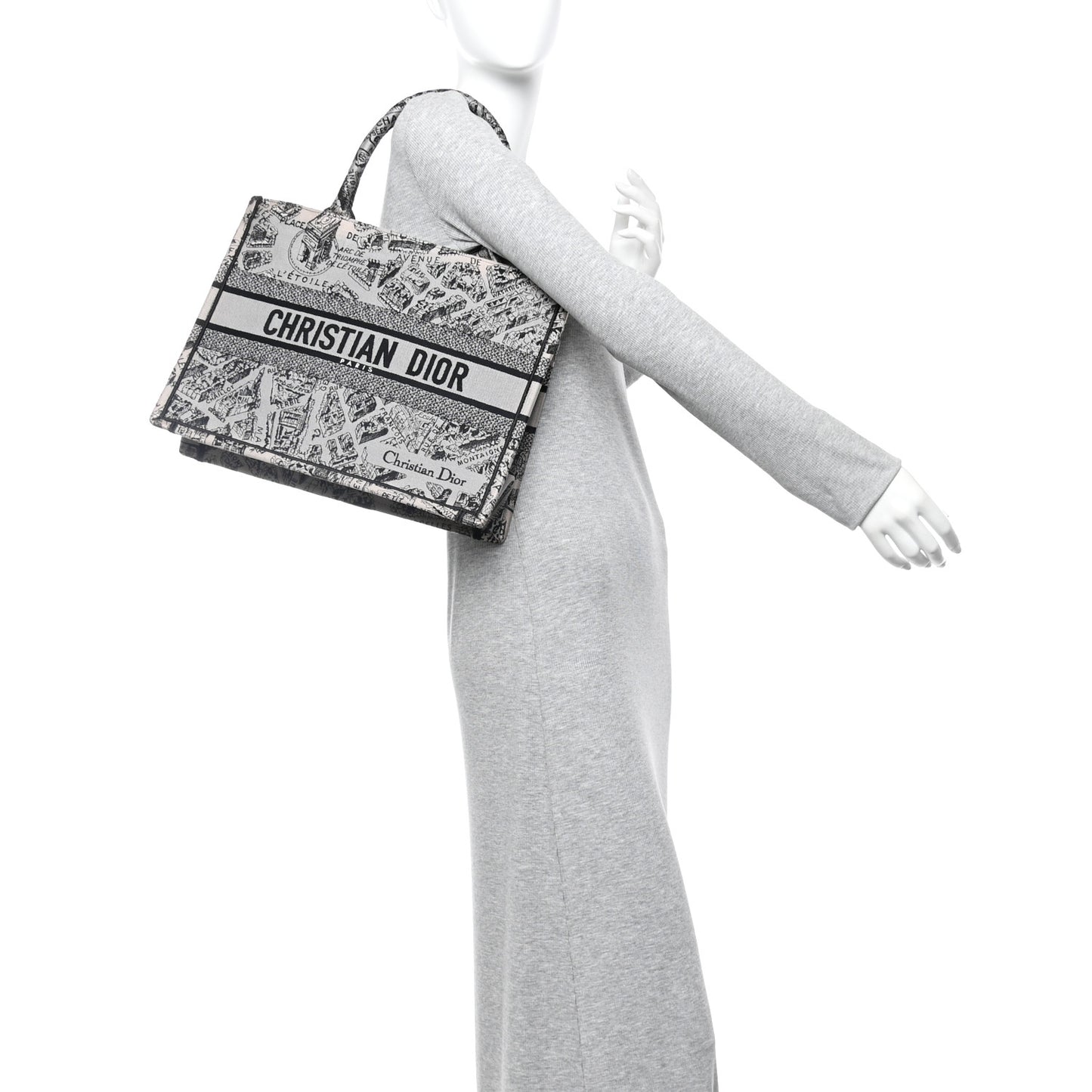 Canvas Embroidered Medium Plan De Paris Book Tote Grey Black