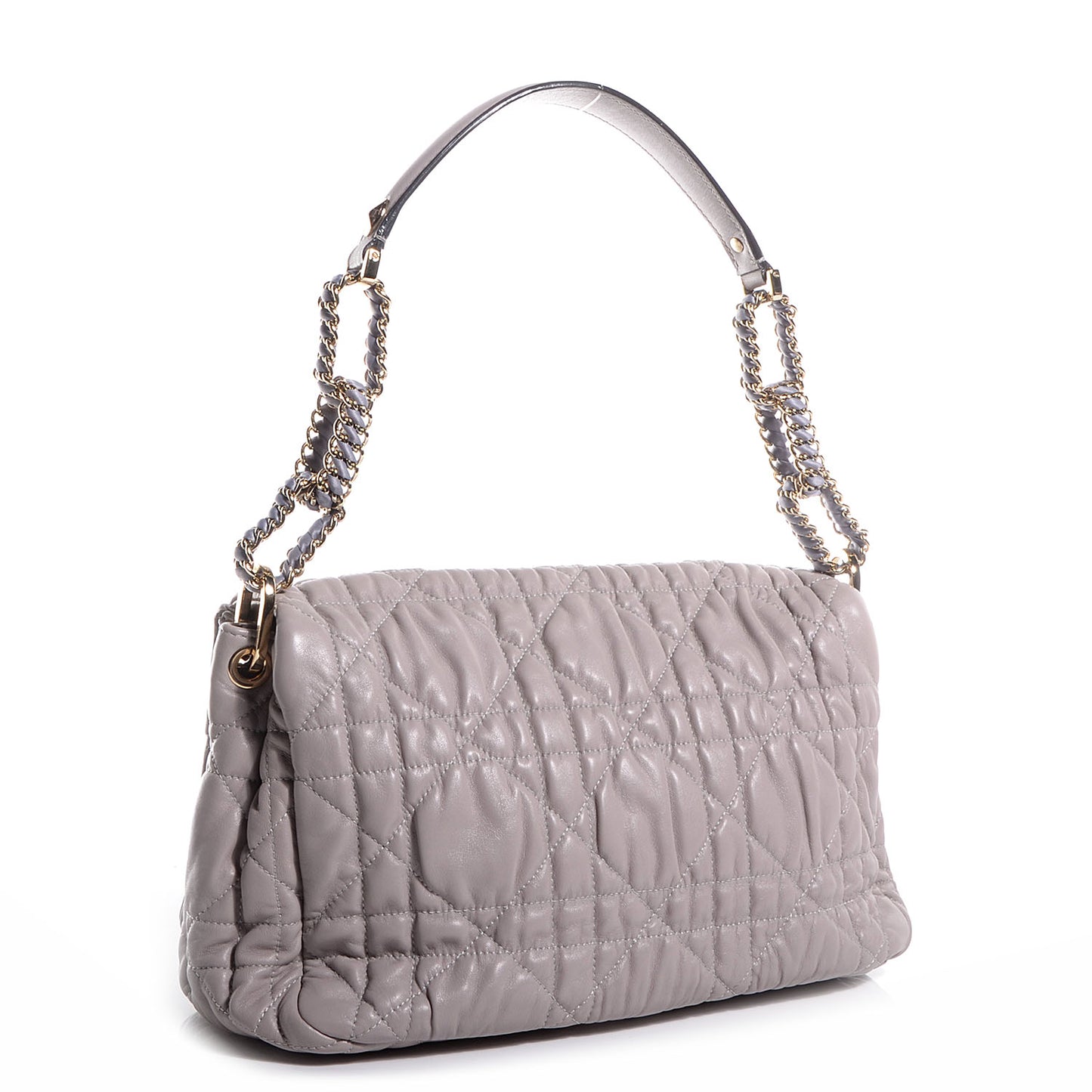 Gaufre Lambskin Cannage Delidior Large Flap Shoulder Bag Grey