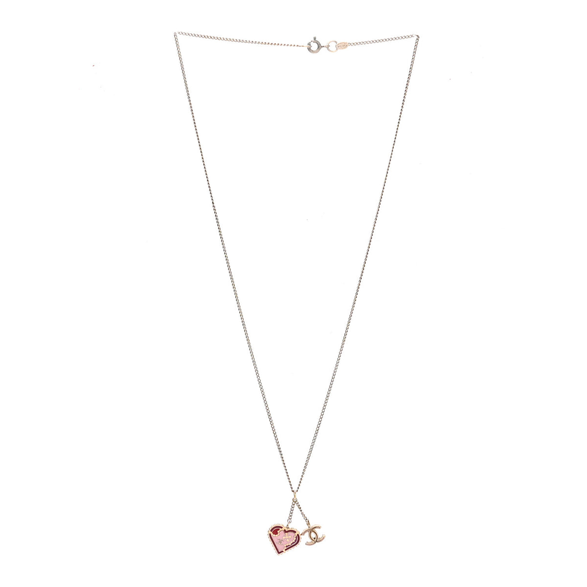 Chanel Enamel Heart CC Charm Necklace Gold 3 of 5